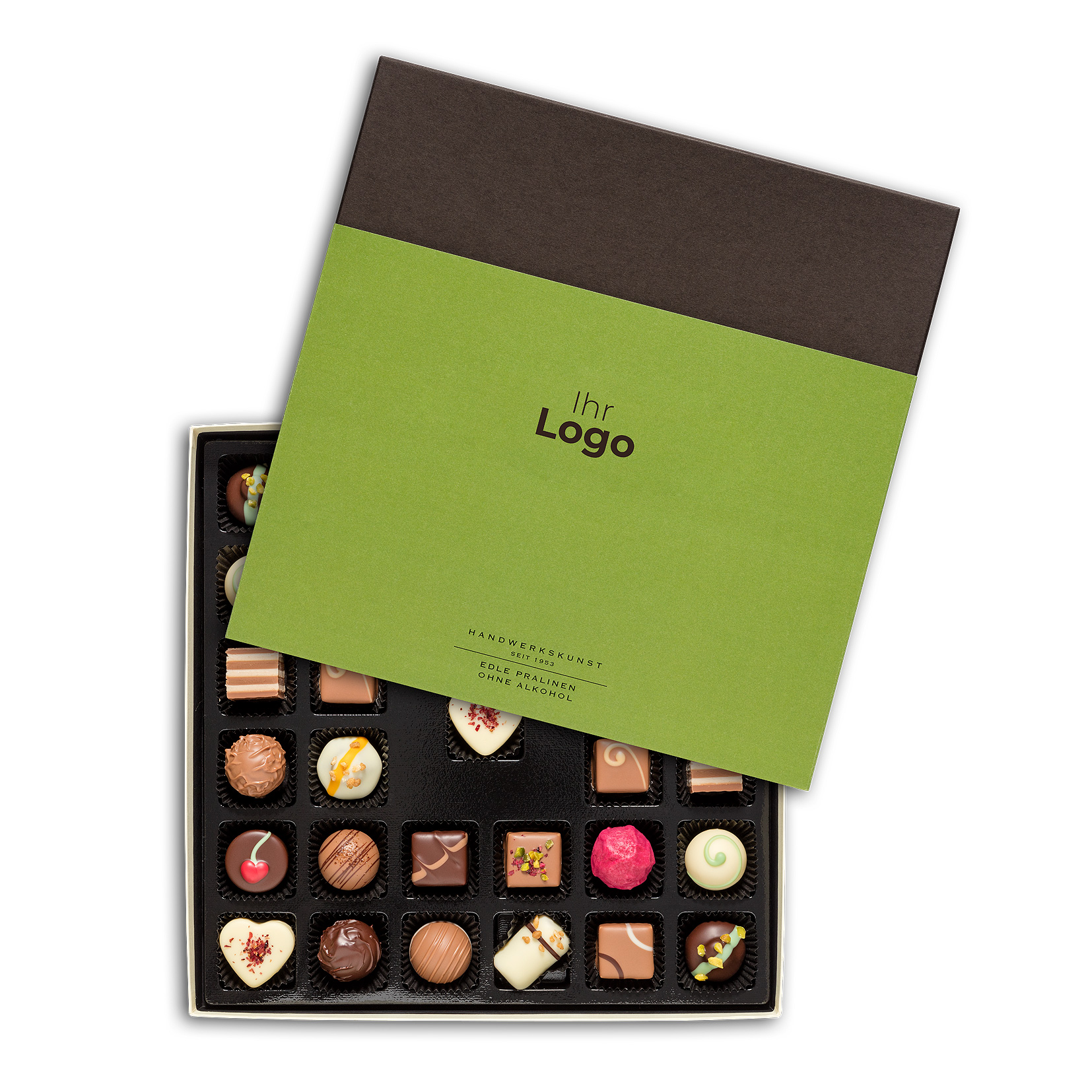 Edle Pralinen ohne Alkohol mit Ihrem Logo 400g