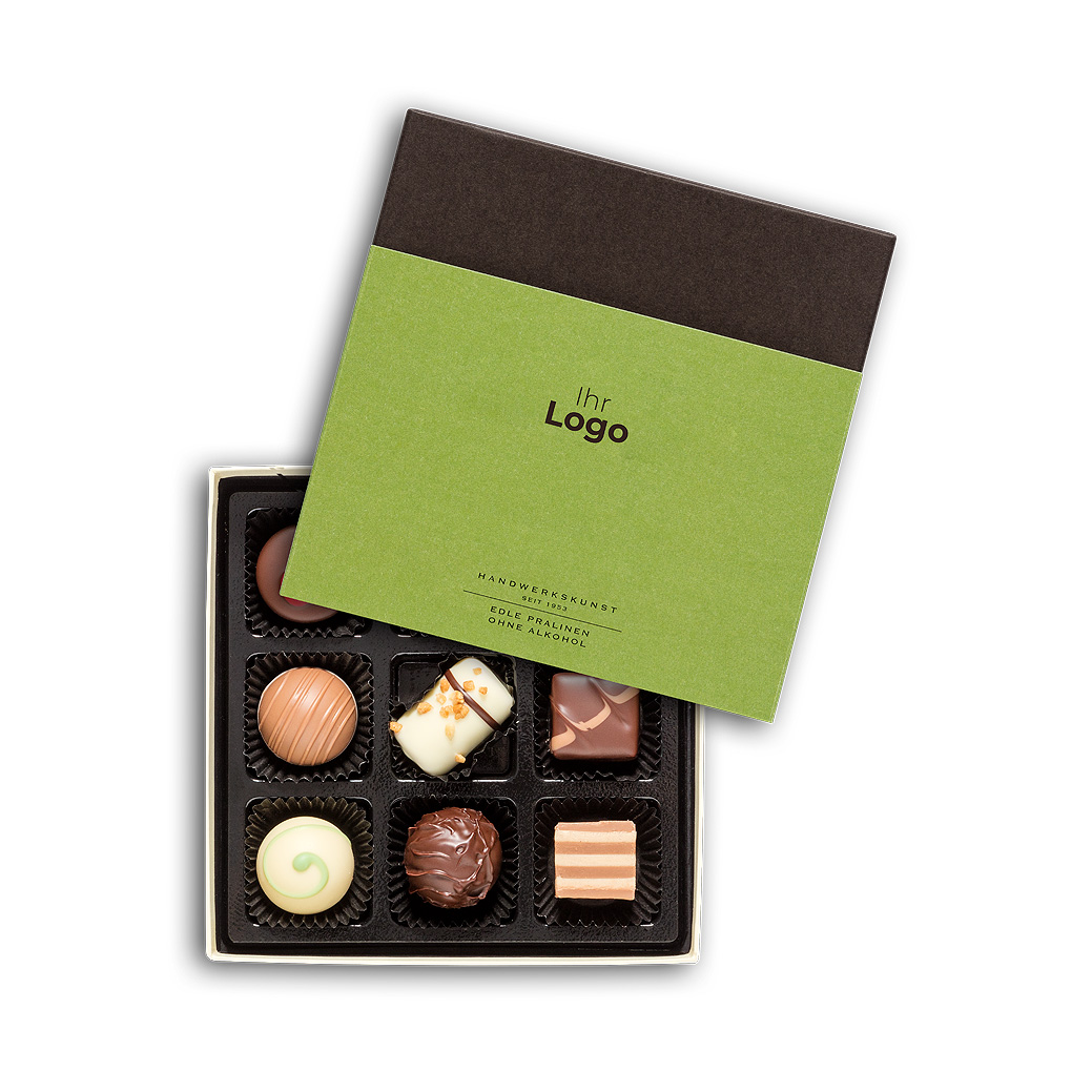 Edle Pralinen ohne Alkohol mit Ihrem Logo 110g